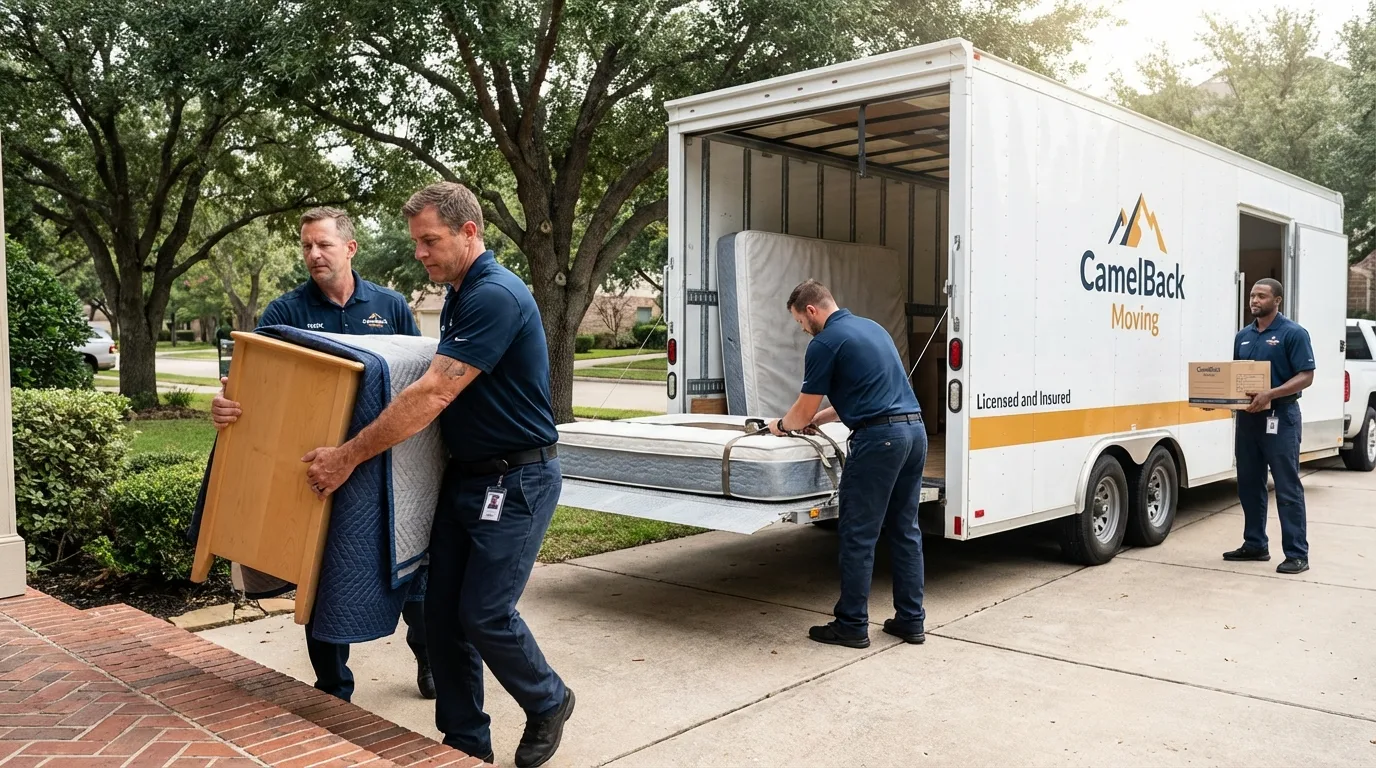 Crew loading residential truck for cross-state move from Edinburg, TX
