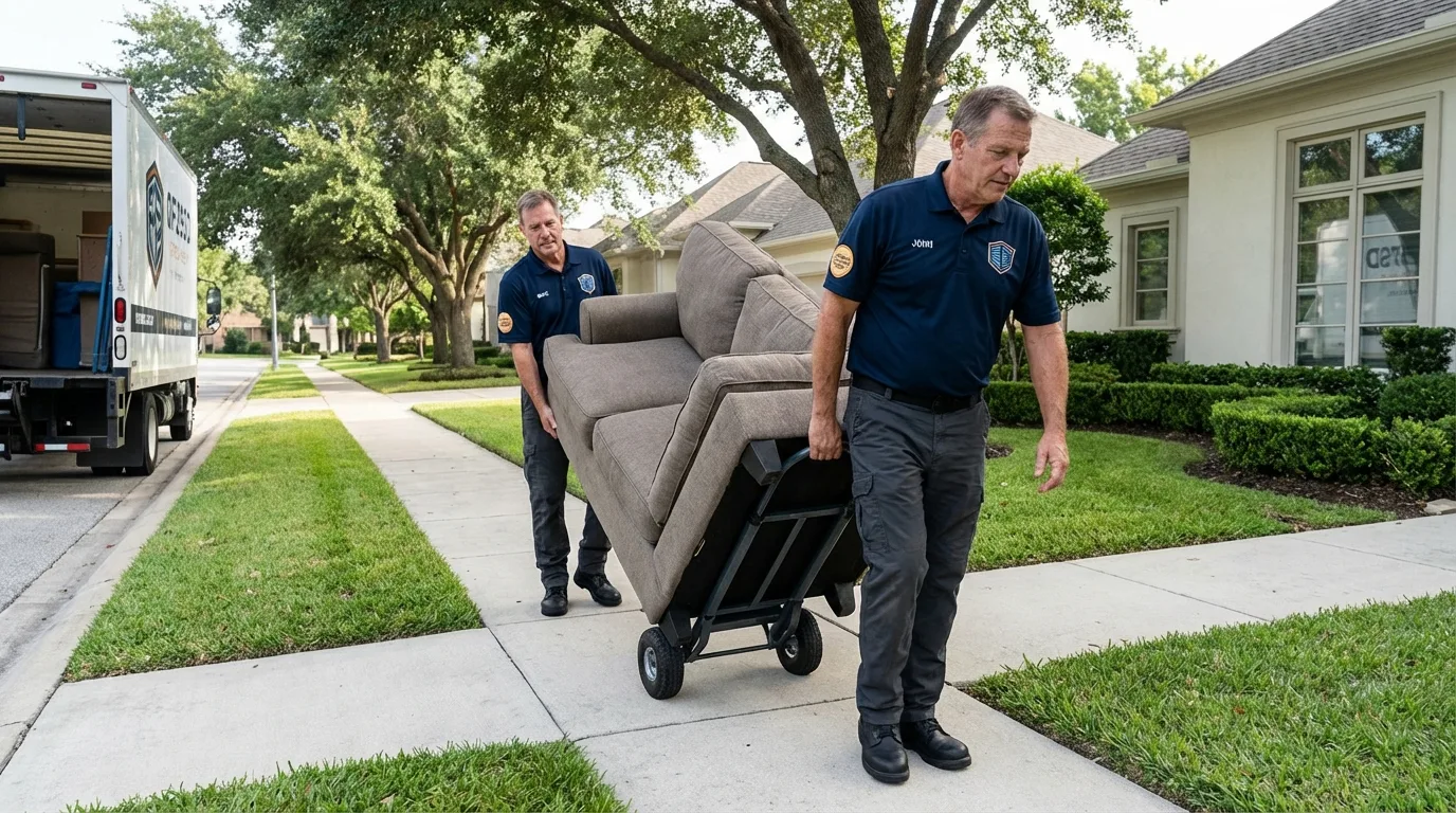 Local residential moving crew loading furniture in Edinburg, TX
